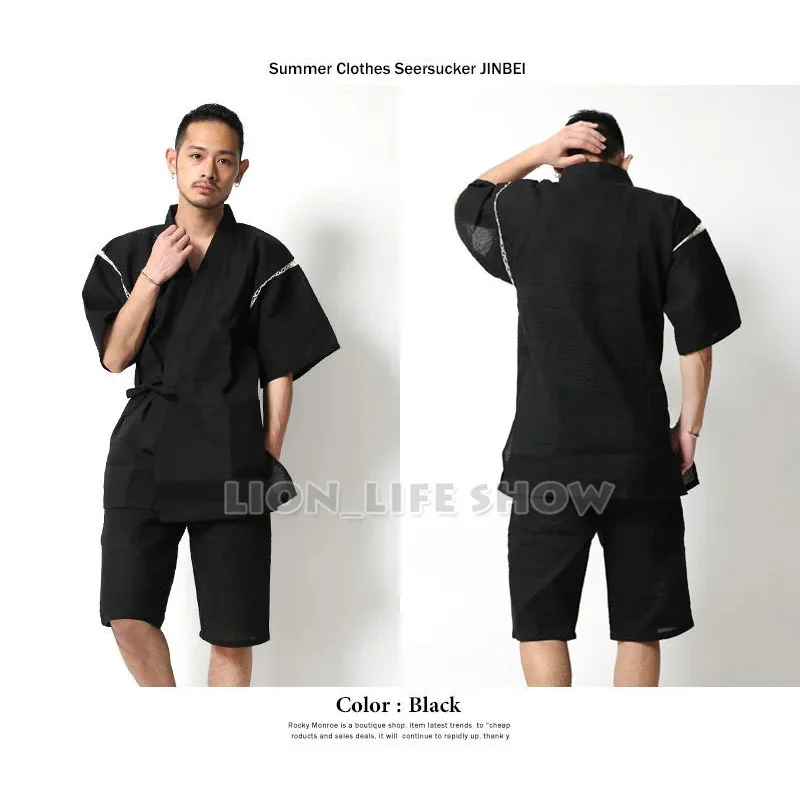 ABC123summer Men Jinbei ثوب الكيمونو الياباني قصير الأكمام 2 قطعة مجموعة ملابس النوم بيجامة Loungewearx;3,f'6,h.7;j #3