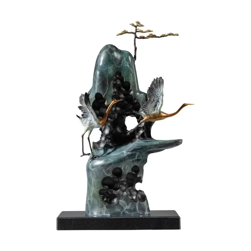 

Songshan Double Crane Color Copper Ornament Crane Brass Ornament Crafts Entrance Living Room Wine Cabinet