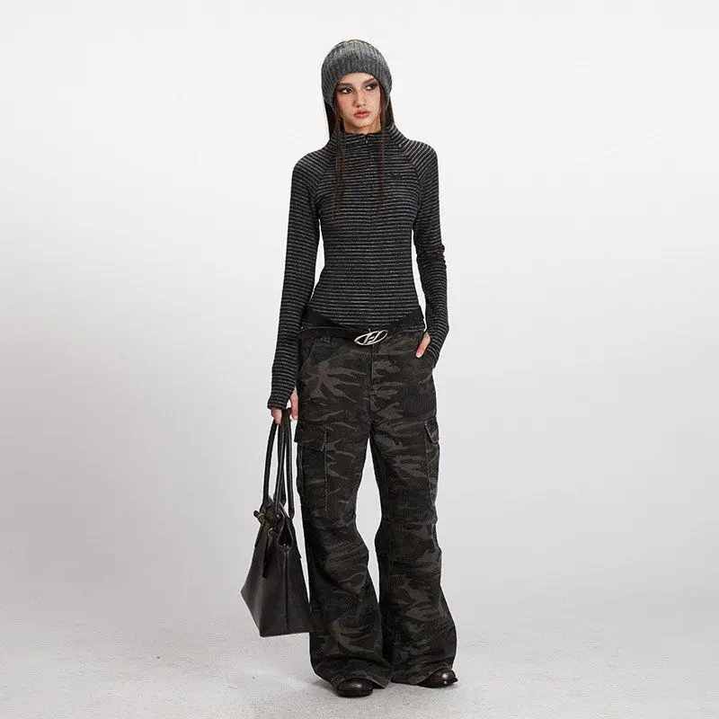 헤이헨리 슬림핏 롱 슬리브 티셔츠 여성용 스포츠 스트라이프 탑 가을 겨울 캐주얼 슬리 폴리에스터 혼방 오버사이즈 길이