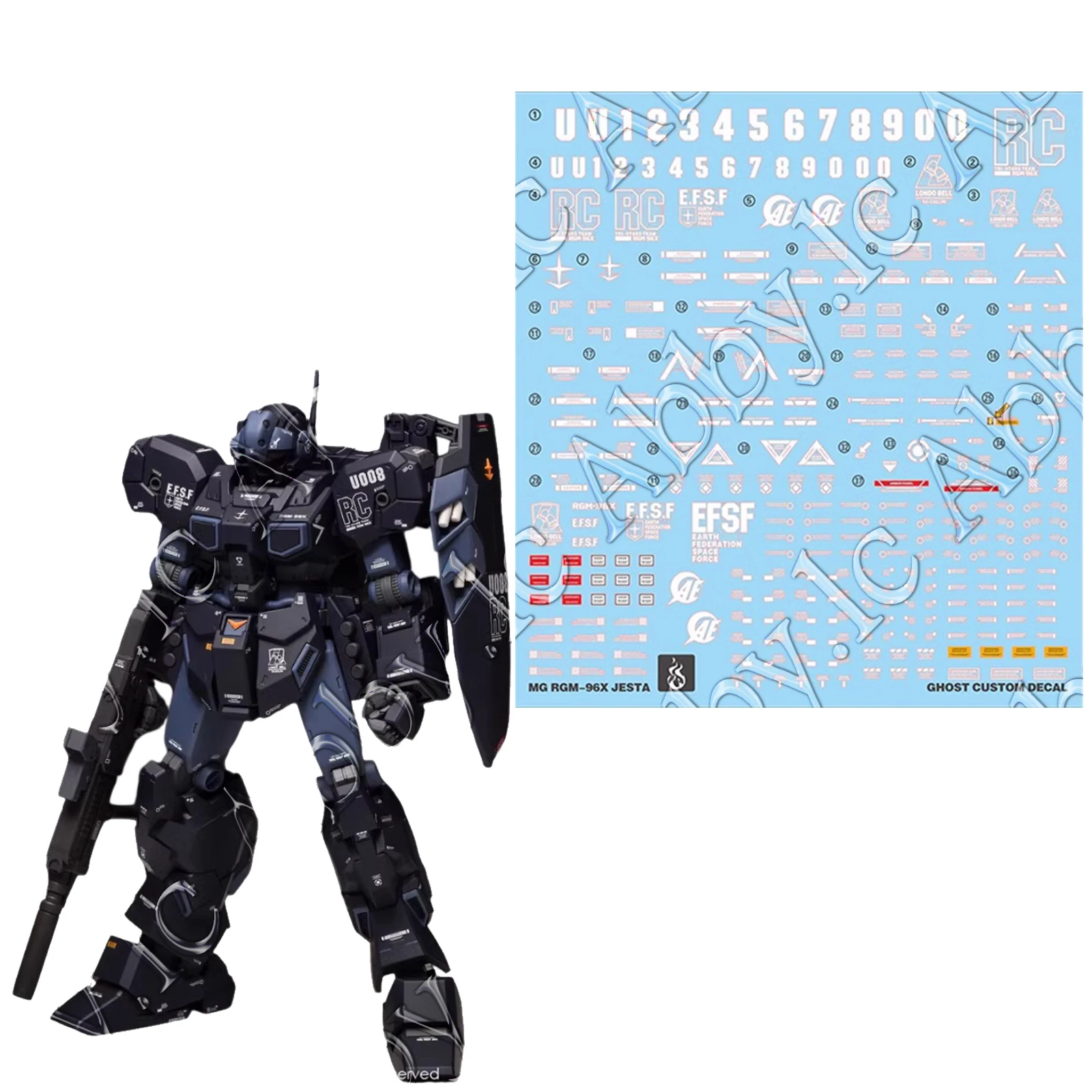 for MG 1/100 RGM-96X Jesta 1 Piece Water Slide Precut UV-Light Reactive Caution Details Add-on Decal Sticker Mobile Suit Unicorn