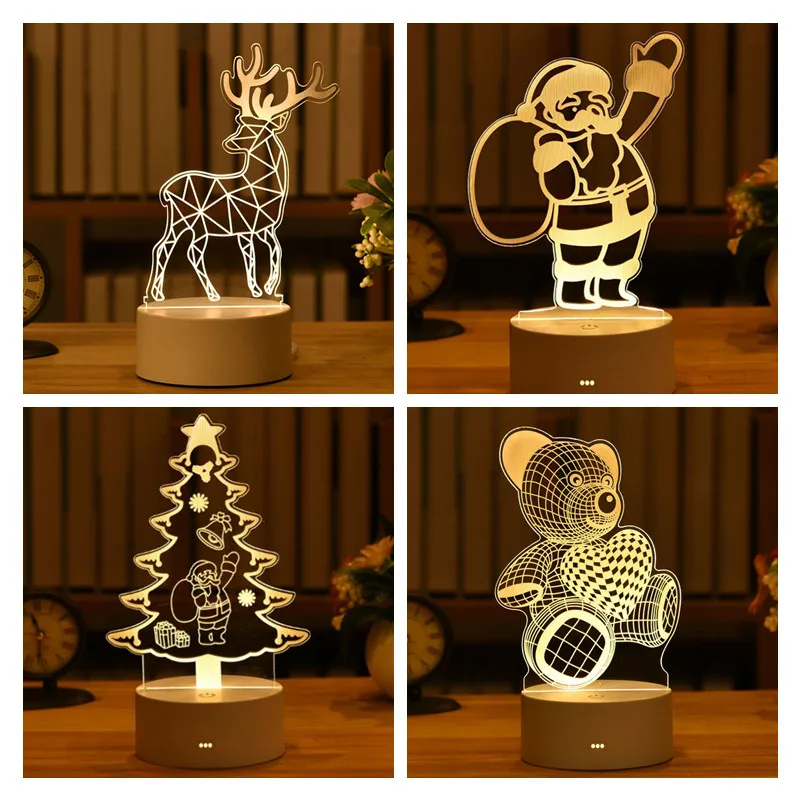 3D Lamp Acrylic LED Night Lights Christmas Party Decoration Night Light for Home Bedroom Decor New Year Wedding Neon Lamp USB