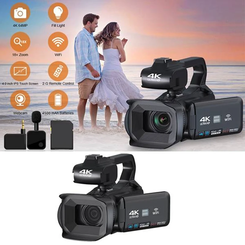 4K ビデオレコーダーカメラ 64MP ビデオカメラ Forstream 回転 4.0 インチタッチスクリーンプロフェッショナルデジタルカメラ