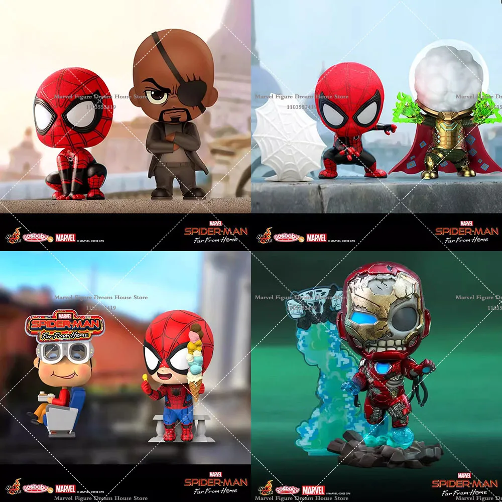 

In Stock 8-10cm HT HotToys COSBABY Collectible Spider-Man Far From Home Nick Fury Iron Man Full Set Action Figure Model