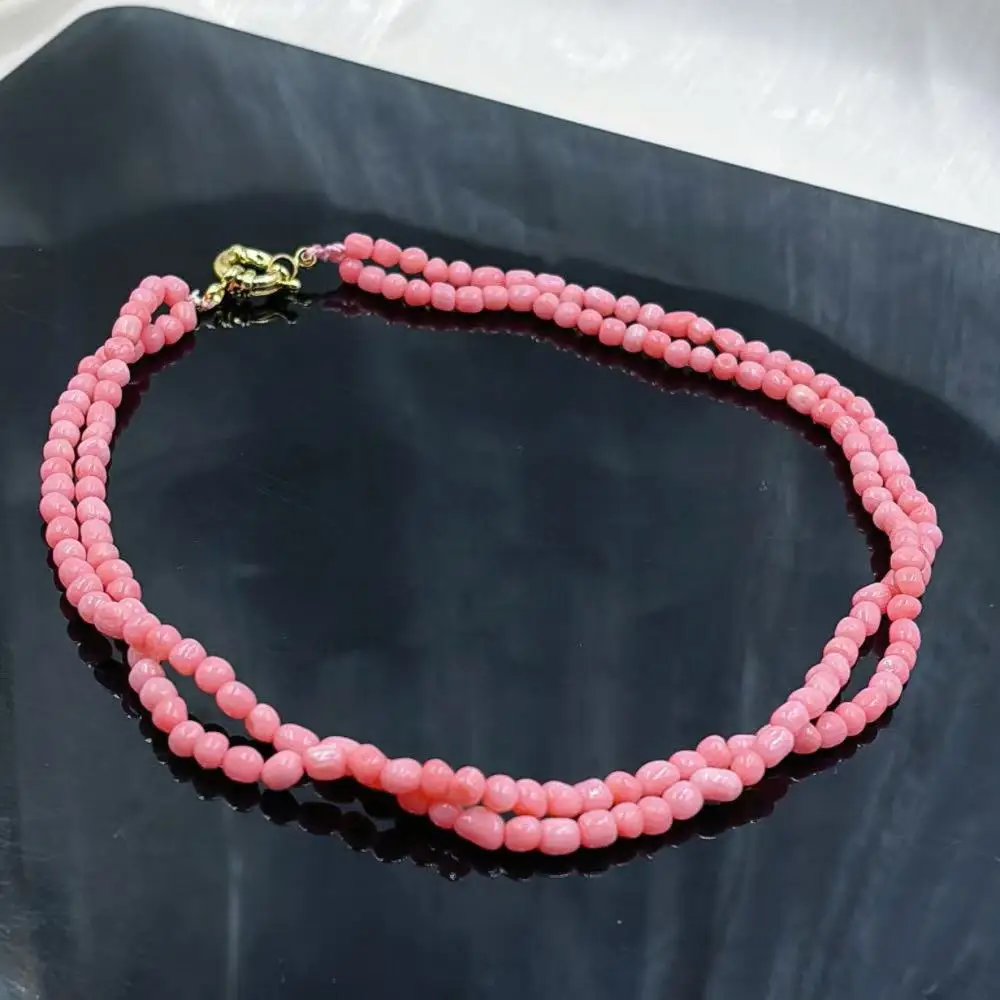 4-5mm 2 Layers Light Pink Irregular Beads Women Jewelry Natural Sea Bamboo Coral Short Chokers Necklace