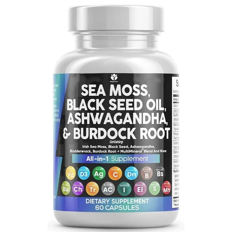 Clean and nutritious health products, including seaweed, black seed oil, turmeric, bladder burdock, and vitamin C