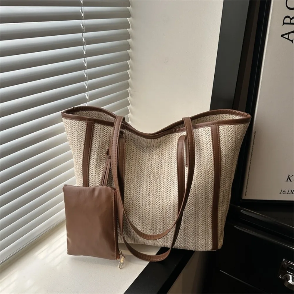 

Fashion Lightweight Women Totes Bags Large Capacity Breathable Straw Beach Bag Composite Bag Small Bag Woven Shoulder Bag Work