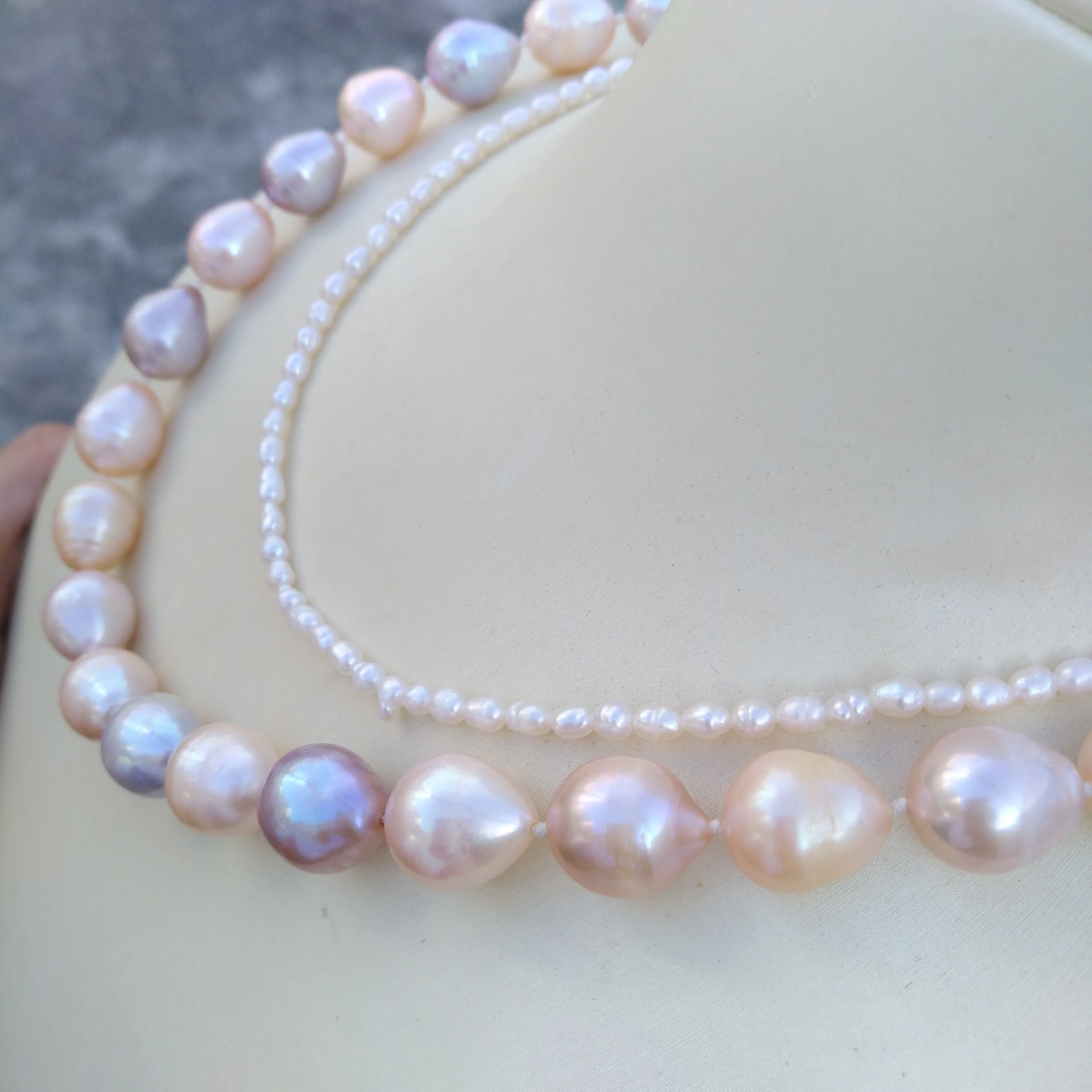 2ROW الأبيض الوردي الأرجواني متعدد الألوان الباروك جنوب البحر اللؤلؤ قلادة الأصلي لقطة حقيقية PhotosX #6