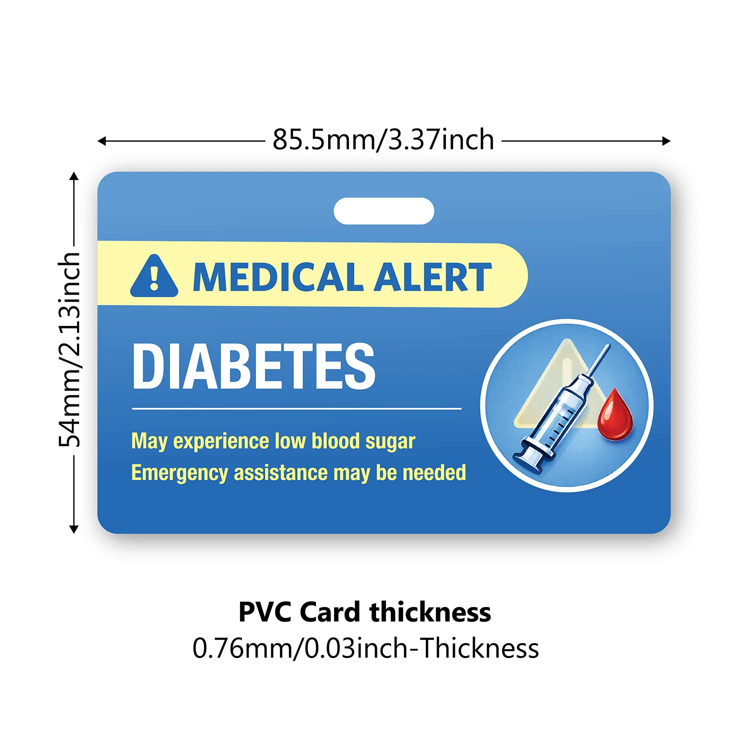 1SET, Medical Alert Card Diabetes Emergency Medical ID Identification Card PVC Waterproof Wearable Warning Card with Neck Lanyar