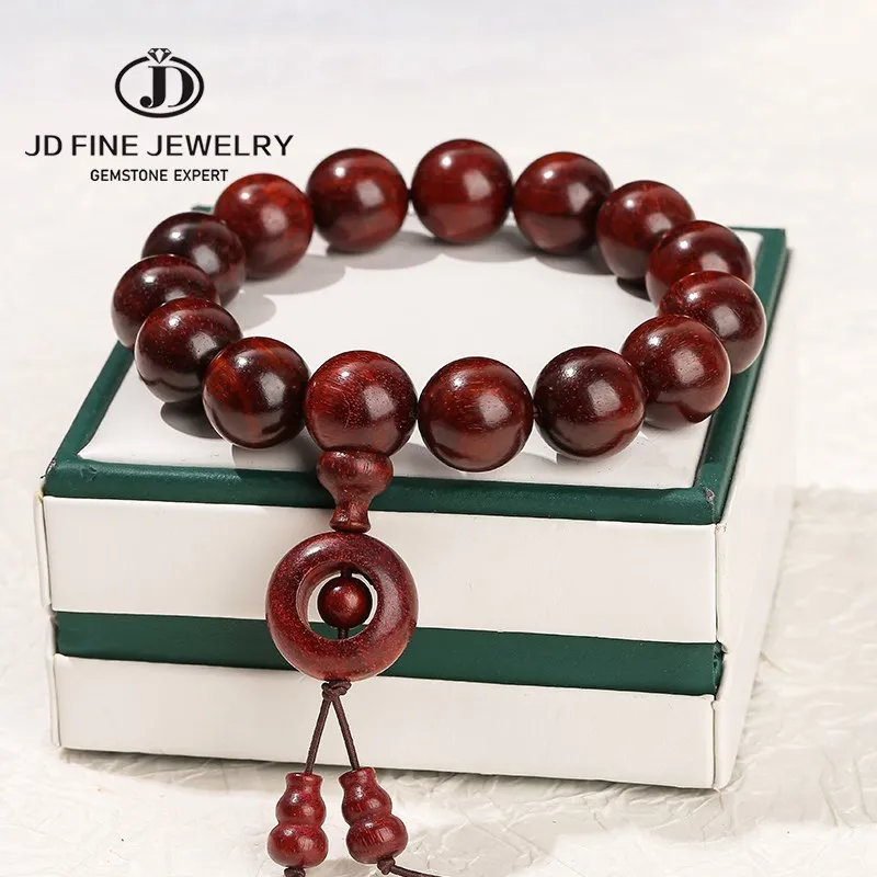 JD Natural Wooden Bead Zambia Pterocarpus Santalinus Lucky Pendant Bracelet Women Men Mala Prayer Meditation Stretch Jewelry