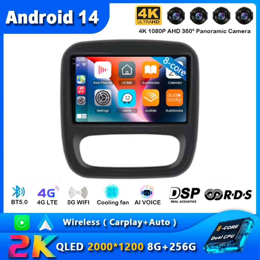 

Android 14 For Renault Trafic 3 2014 - 2021 For Opel Vivaro B 2014 - 2018 Car Player Auto Radio Multimedia GPS Video Cam Dash BT