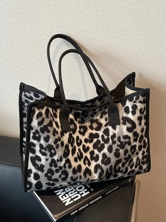 

ReeYee Large Capaci Leopard Print Tote Bag Women's Commuter oulder Handbag Casual Simple Sle Nylon Fabric Open Top