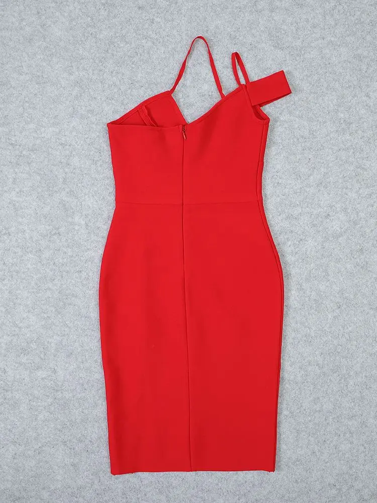 المرأة فستان طويل Bodycon HL ضمادة فستان الجانب سبليت العميق الخامس الرقبة السباغيتي حزام فساتين الحفلات الأحمر قبالة الكتف XL