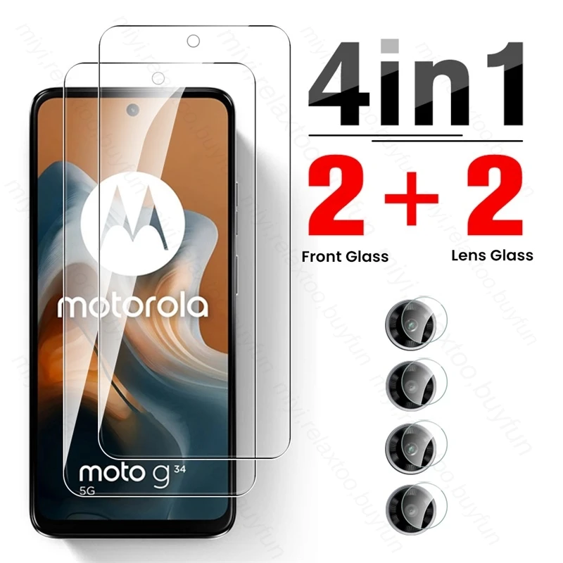 4 In 1 Tempered Glass Screen Protector For Motorola Moto G34 G54 G65 G84 G14 G24 Power G04 G04s 4G G 34 54 Camera Protect Glass