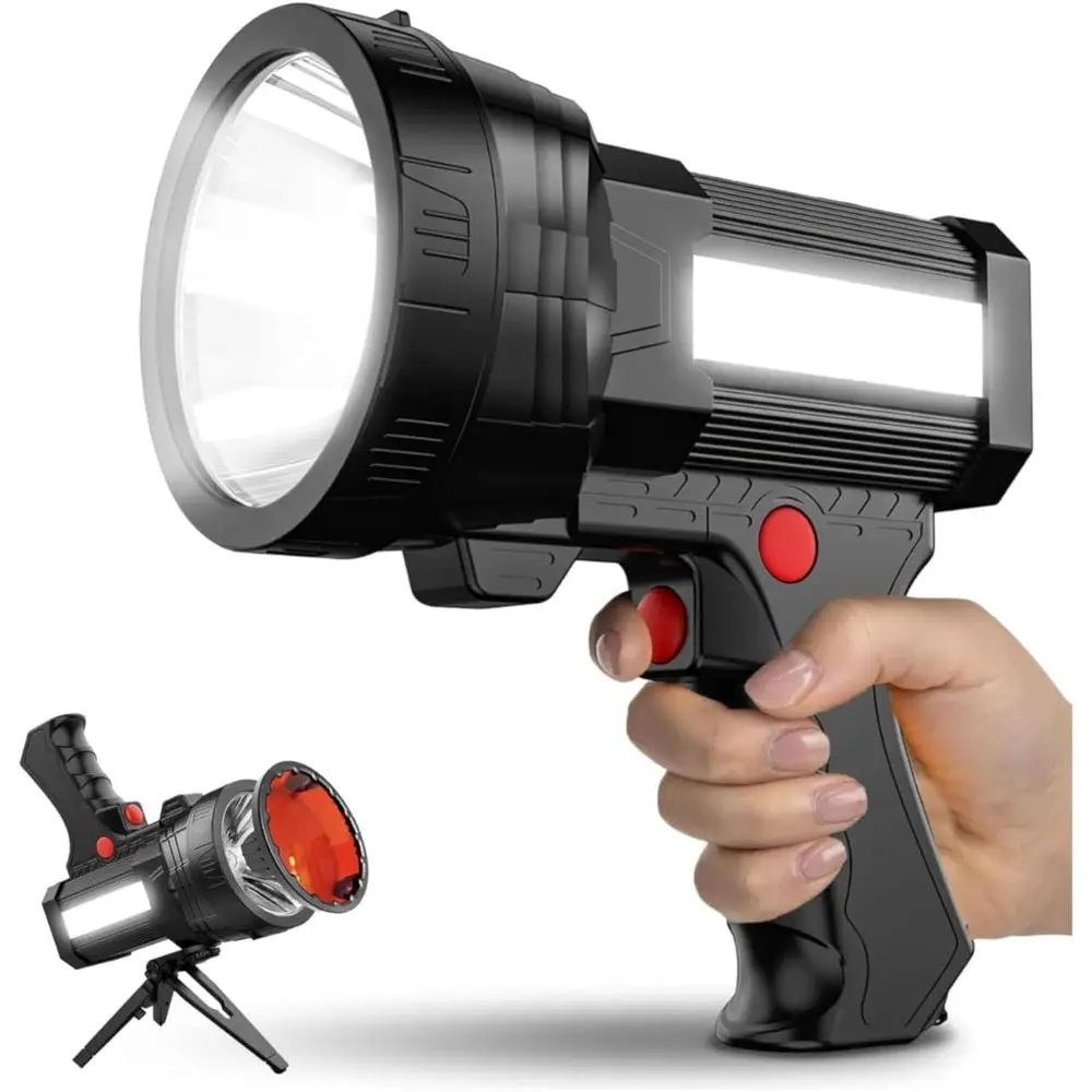 

Rechargeable Spotlight, 1600000 Candlepower High Lumen LED Flashlight with COB Flood Light, Built-in 10,000 mAh Li-Ion Battery f
