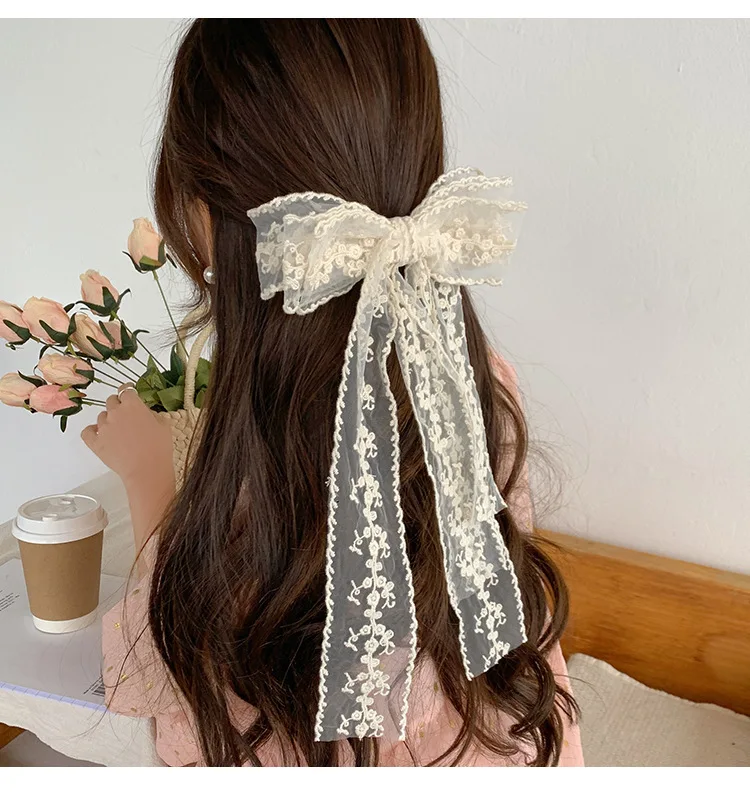 

Elegant Lace Embroidery Bow Hair Clip Solid Color Retro Headdress Hair Clips Sweet Girls Princess Hair Accessories Gift