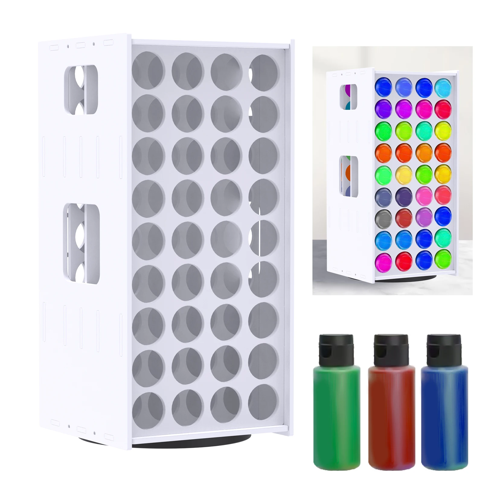 

Craft Paint Storage Rack 72 Holes Paint Storage Tower Vertical 360° Rotating Craft Paint Storage Organizer Portable Paint