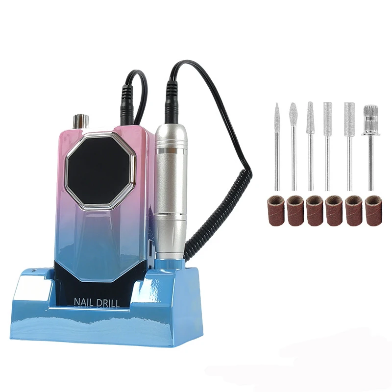Frezarka do paznokci 45000 obr./min z dużym wyświetlaczem LCD, akumulatorowa, do paznokci, żelu, lakieru akrylowego, elektryczna szlifierka, przenośny pilnik do manicure