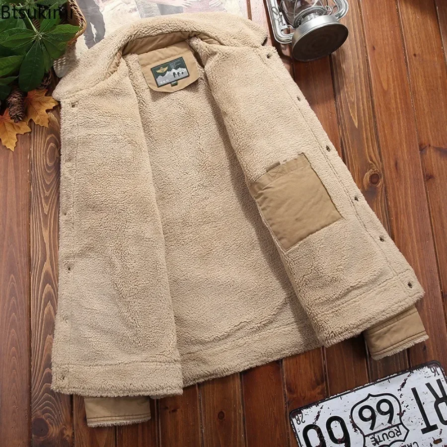 New Men's Winter Cotton Jacket Lapel Warm Thicker Velvet Jackets Retro Versatile Comfortable Tops Fashion Men's Casual Jackets