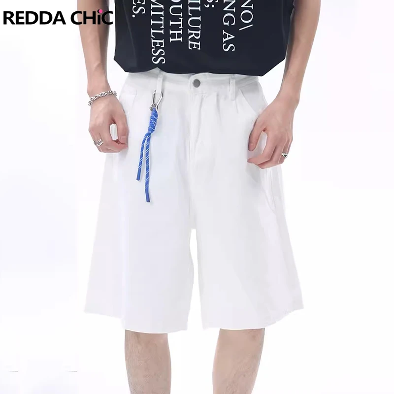 REDDACHiC Casual Solid Baggy Jorts for Men Clean Fit Knee Long Denim Shorts Straight Wide Leg Pants Summer Korean Streetwear