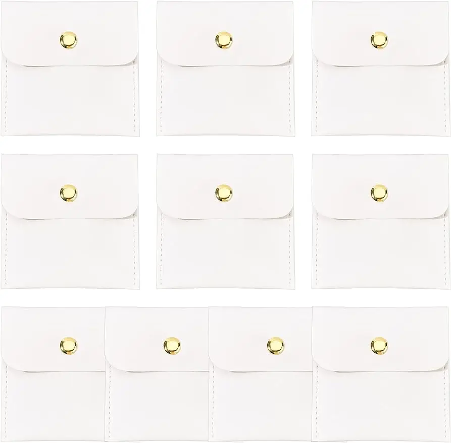 

10Pcs White PU Leather Jewelry Pouch 3x3 inch Square Small Travel Bag with Snap Button for Festival Wedding Party Favor