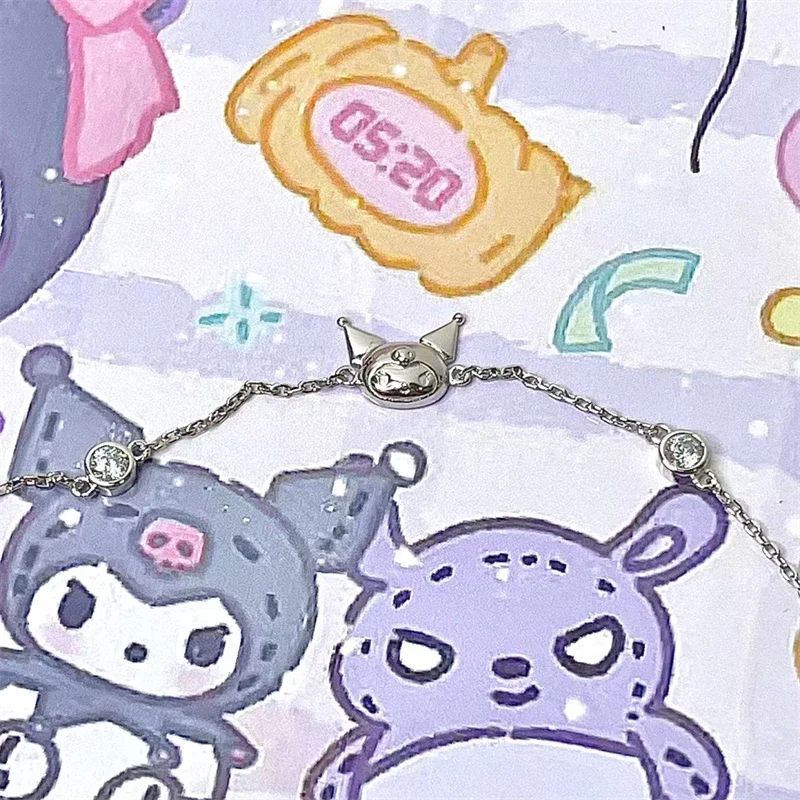 Sanrio Kuromi สร้อยข้อมือ Miniso อะนิเมะการ์ตูนน่ารัก Kawaii สร้อยข้อมือเครื่องประดับแฟชั่นเครื่องประดับเด็กและสาววันหยุดของขวัญ