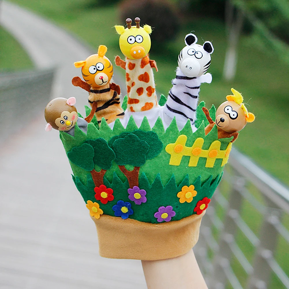 5/6/10pcs/set Cartoon Animal Finger Puppet Plush Toys for Gift Family Dolls Animals Toys Pretend Play Toy Family Finger Puppets