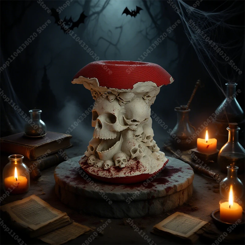 Grießige gebrochene Apfelskulptur – weißer Totenkopf im Inneren, rote Schale, 8 cm gruselige Schreibtischdekoration für Halloween-/Gothic-Themen