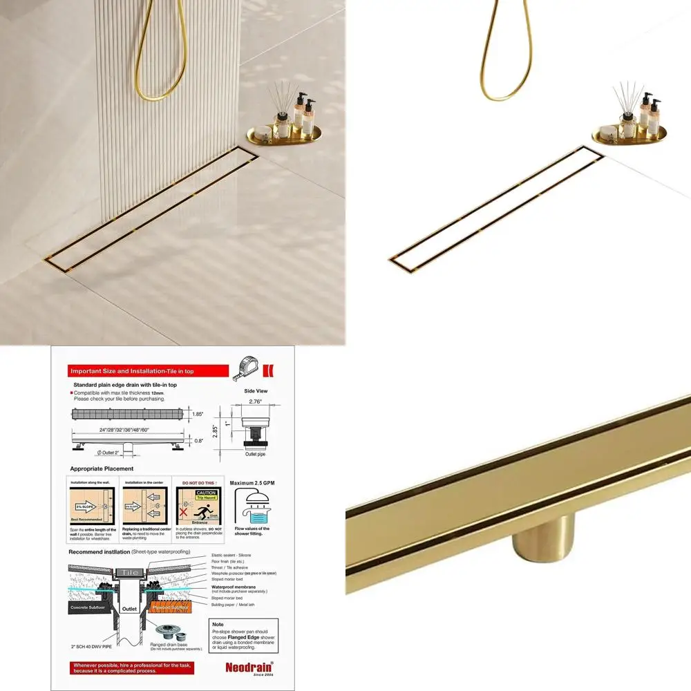 

Линейный слив для душа 40 золотых со вставкой из плоской и плитки, матовая латунь, фильтр для волос, нержавеющая сталь, сертифицированный