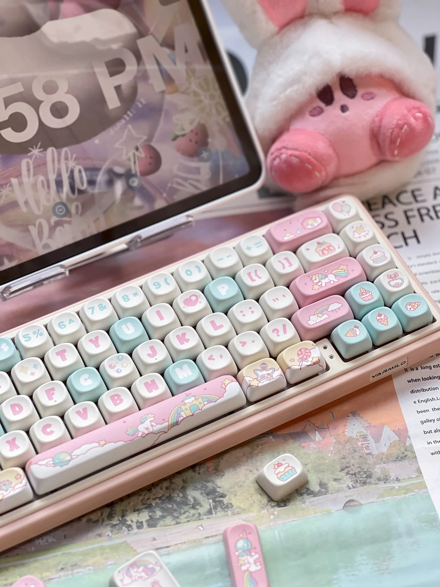 141 Keys MOA Keycaps Gift for Girl Cute Key Cap Square Thermal Sublimation Mechanical Keyboard includ2.25 U 2.75U Split Spacebar