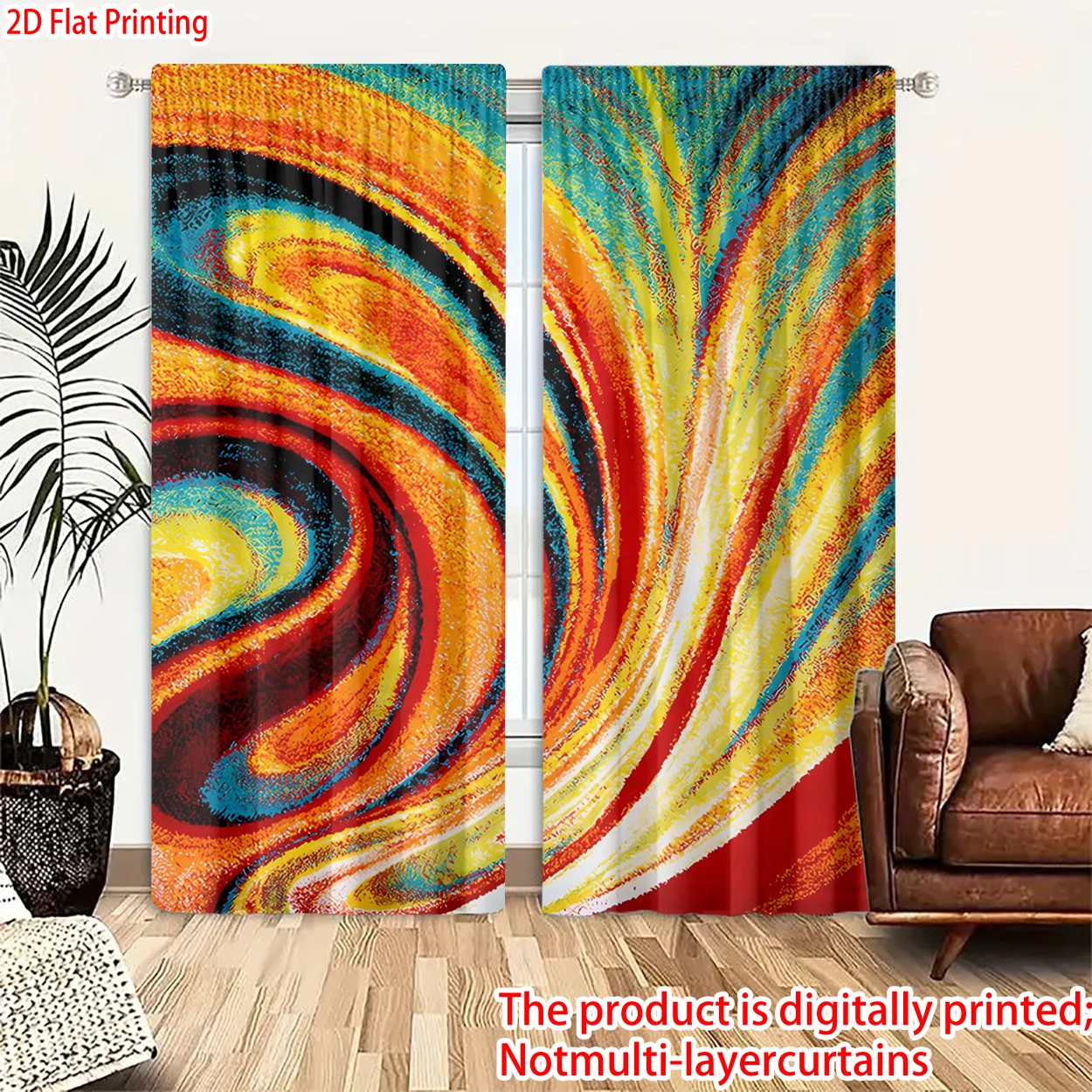 Color swirl pattern Print Drapes Room Darkening Window Curtains for Home Decor,Rod Pocket Blackout Curtains Bedroom