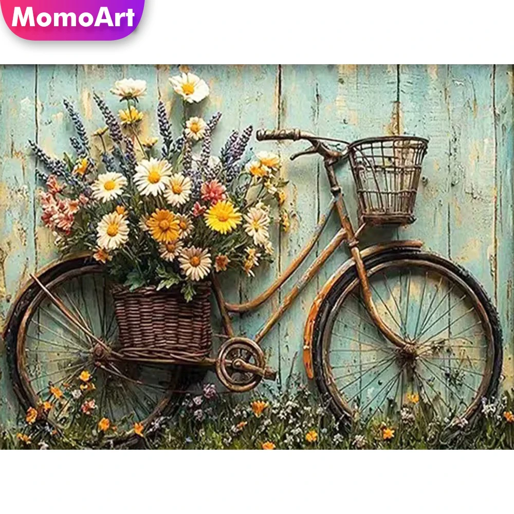 Momoart Vollquadratisches und rundes Fahrrad-Diamantmosaik, Landschafts-Stickerei, DIY-Set, Diamantmalerei, Blumen-Bastelset, Weihnachtsgeschenke
