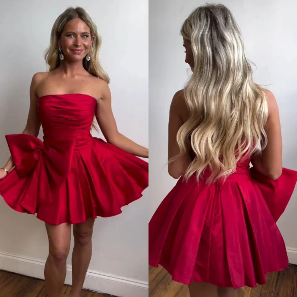 

Customized Sexy Sexy Casual Strapless A-line Party Draped Bows Mini Charmeuse Evening Vestidos De Fiesta Para Mujer