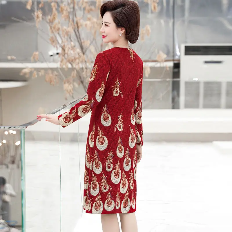 Knitted Dress New Mom Long Sleeve Dress Women\'s Printed Dress