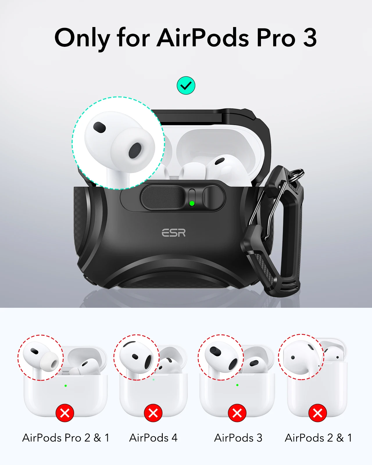 Etui ESR do AirPods Pro 3 (2025) – bezpieczne, z systemem FlickLock, najwyższej jakości etui na słuchawki do AirPods Pro 2./1. generacji oraz Airpod 4/5 (2024/2026). — zdjęcie produktu 2