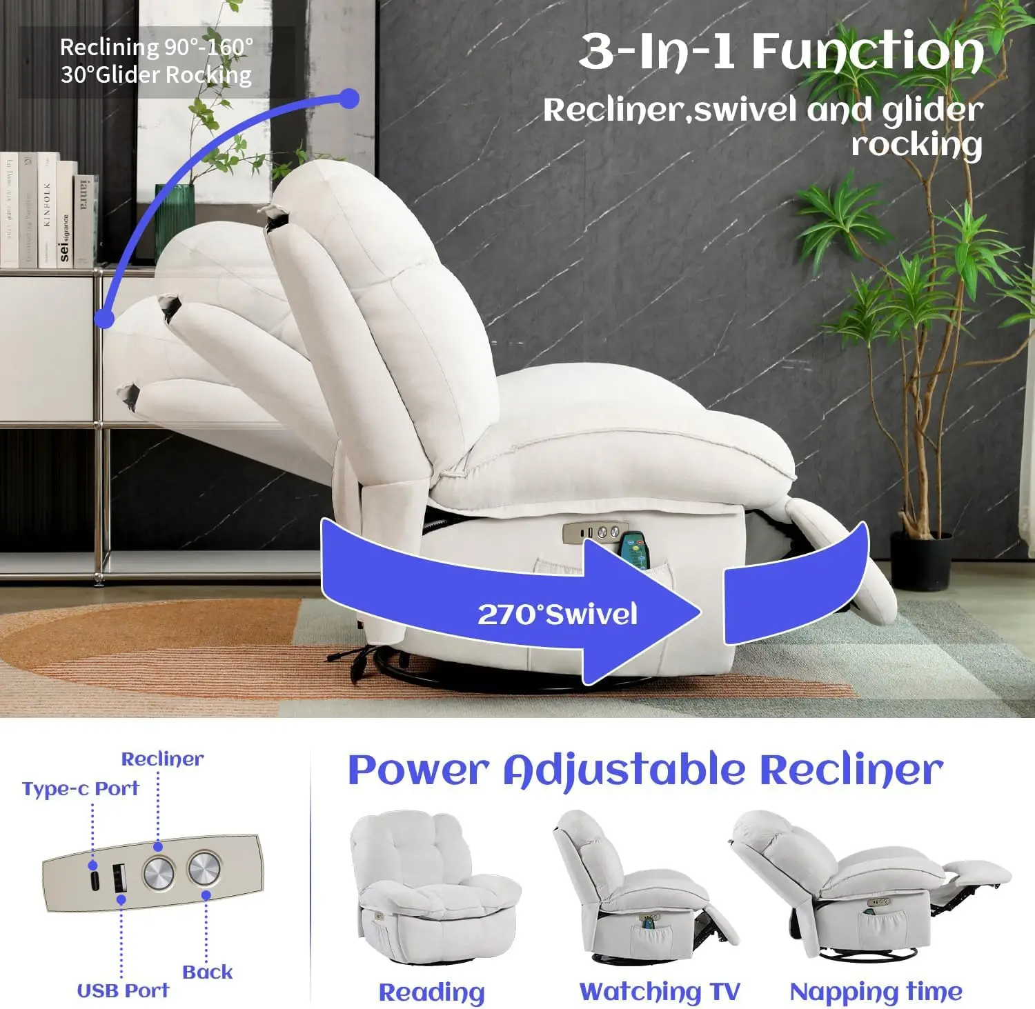 Power Recliner Chair Massage Rocker Recliner Chairs for Adults with Heated Oversized Rocker Swivel Chairs for Customized Comfort image 3