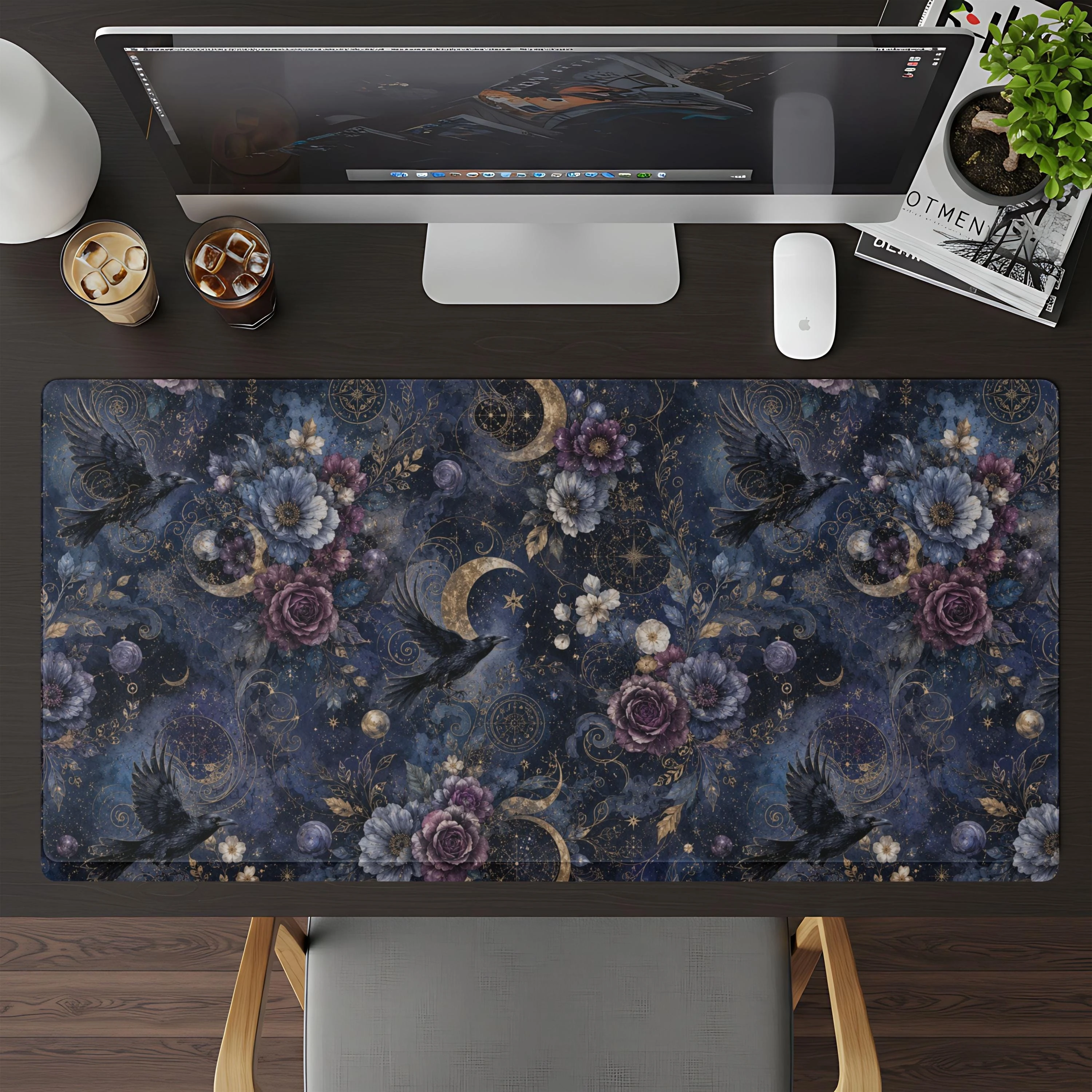 Celestial Raven Desk Mat Gamer Mousepad Room Decor Pc Accessories Office Mouse Pads Playmat Gamer Setup Gaming Mats Mouse Mat