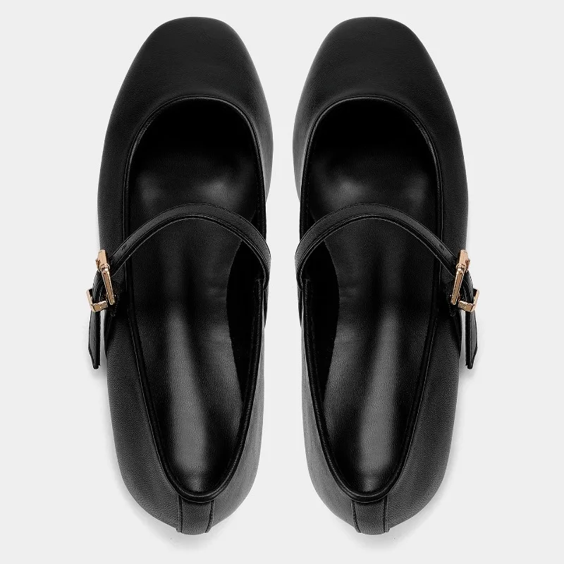 Autumn Soft Leather Women Mary Jane Shoes Round Toe Shallow High Quality Retro Concise Design Metal Belt Buckle Ballet Flats