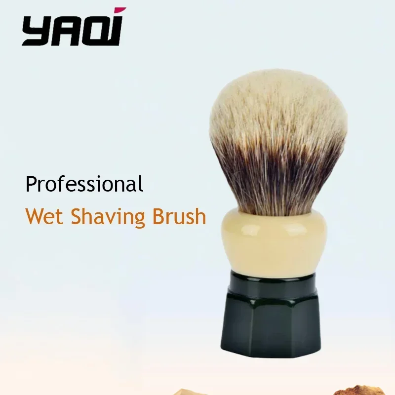 

YAQI Men's 24mm Green Obsidian Two-Band Badger Hair Wet Shaving Brush - Premium Quality Travel Beard Care Shaving Kit Essential