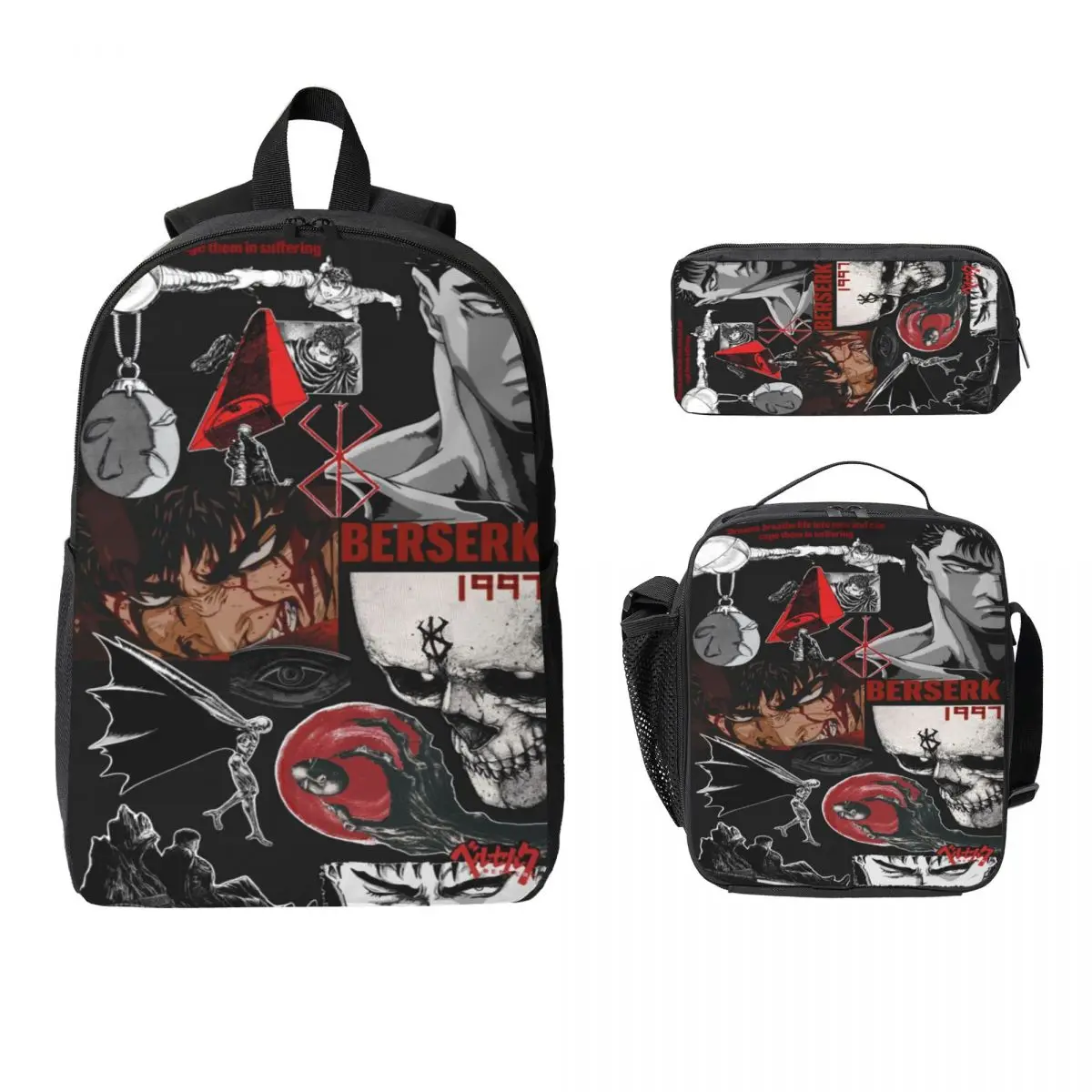 

3Pcs Bereserks Prints School bags Set for Kids Pencil Boxes Backpack Sets with Lunch Box For School Students Knapsack