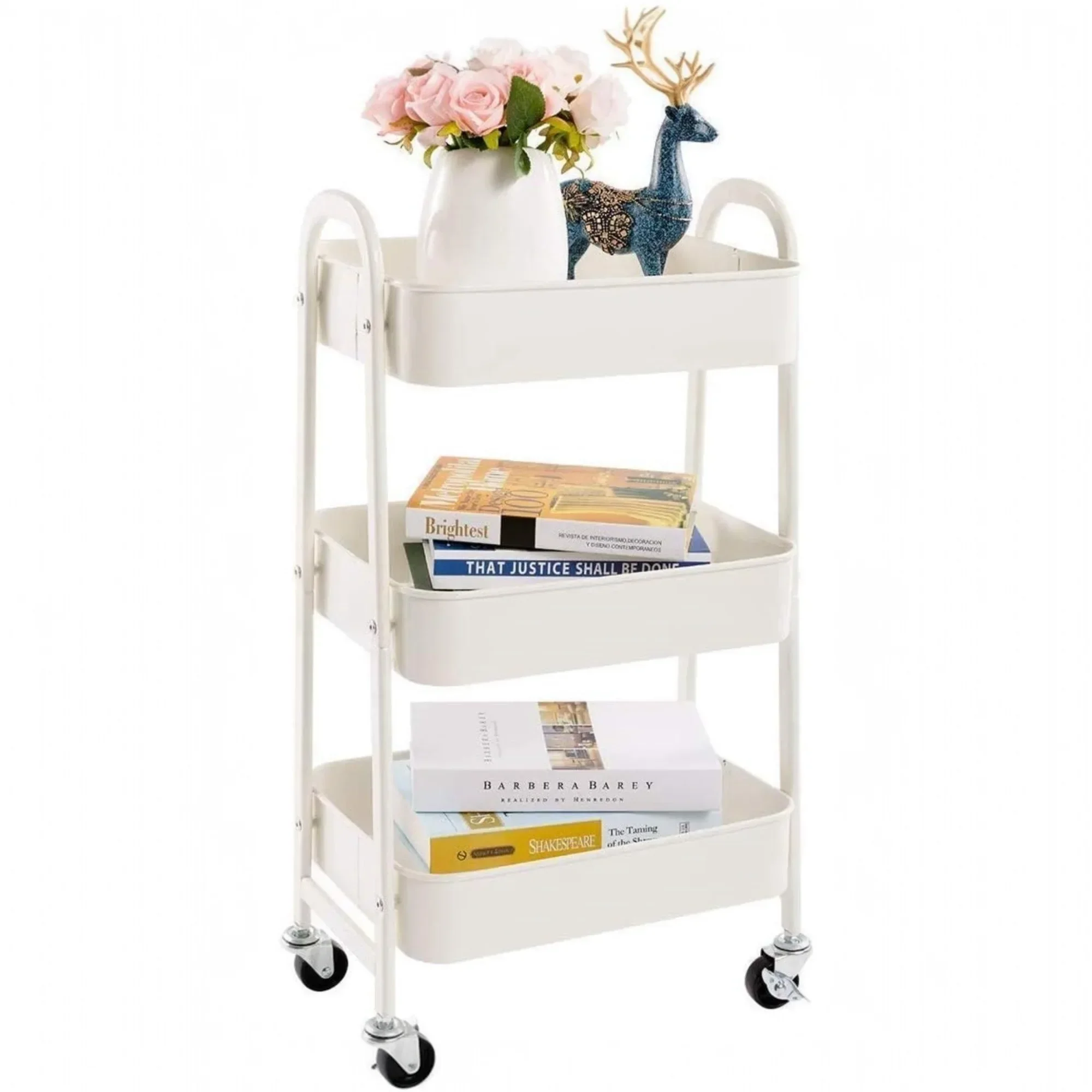 3-Level Metal Rolling Cart - Space Saver! Roll Effortlessly in Kitchen/Bedroom/Bathroom/Office