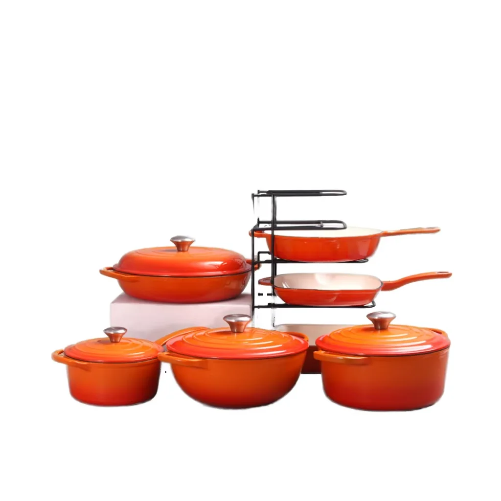 Cast Iron Enamel Pot Set Uncoated Pan Multifunctional Single Bottom Cast Iron Lid Stockpot Casserole New Wholesale