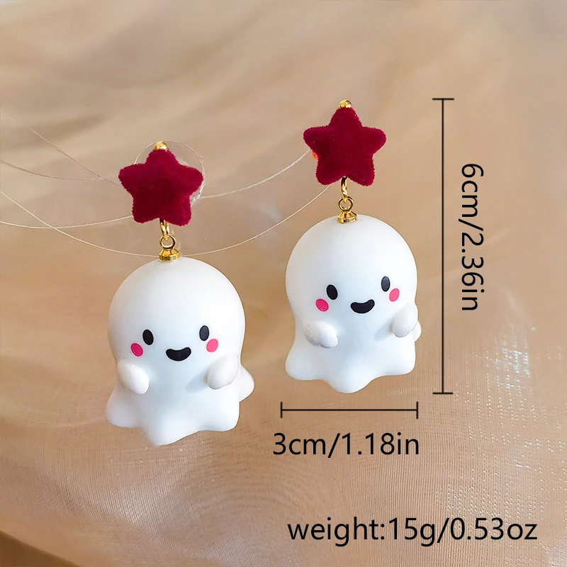 Cute Resin Ghost Drop Earrings for Women Red Bowknot Star Ghost Earring Christmas Halloween Festival Party Jewelry Accessories