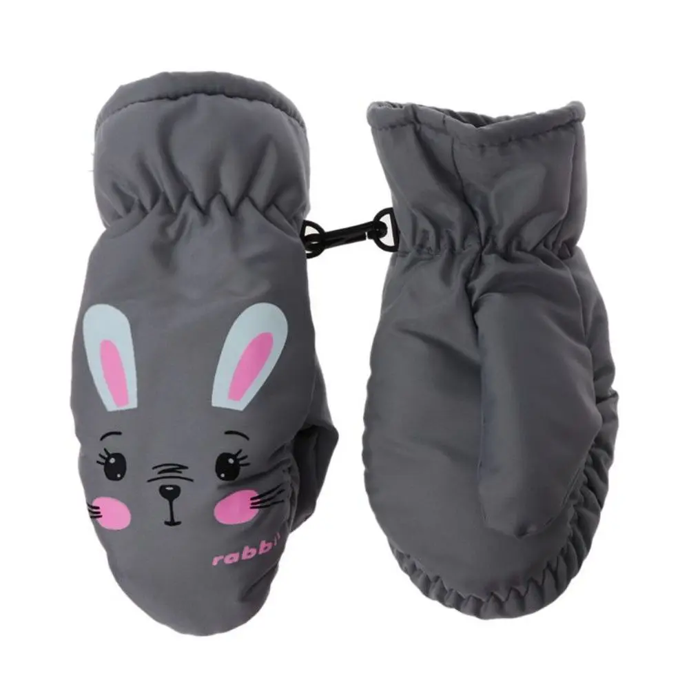 Kids Winter Ski Gloves Cartoon Rabbit Warm Mittens Non-slip Waterproof Windproof Outdoor Sports Cycling Gloves For Boys Girls