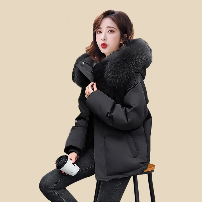 2025 Ladies High-end Hooded Cotton Padded Coat Winter Female Casual Parkas Jacket Korean Women Long Sleeved Down Cotton Outwear