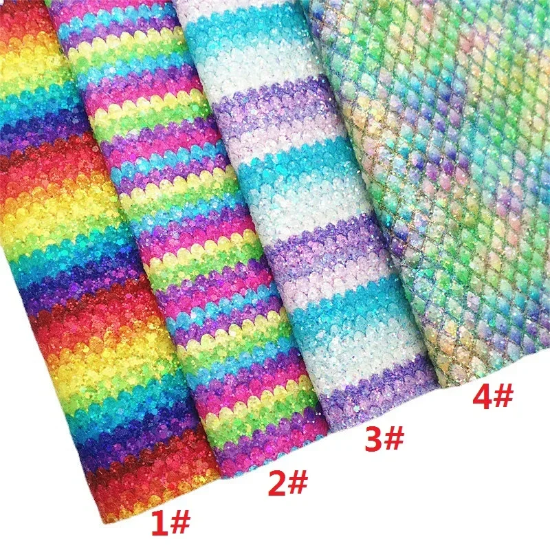 Mini Roll 30X134CM Fish Scales Mermaid Custom Chunky Glitter Leather Sheets Felt Backing Glitter Vinyl For Bows DIY Craft MB1029