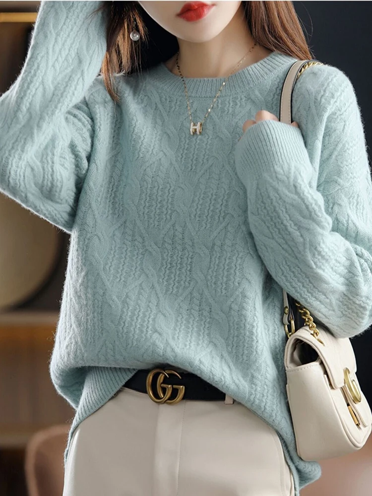 Fashion Loose Cashmere Women Sweater Autumn Winter Soft Warm Long Sleeve Solid Jumper Knitted Sweaters for Female Pullover Tops