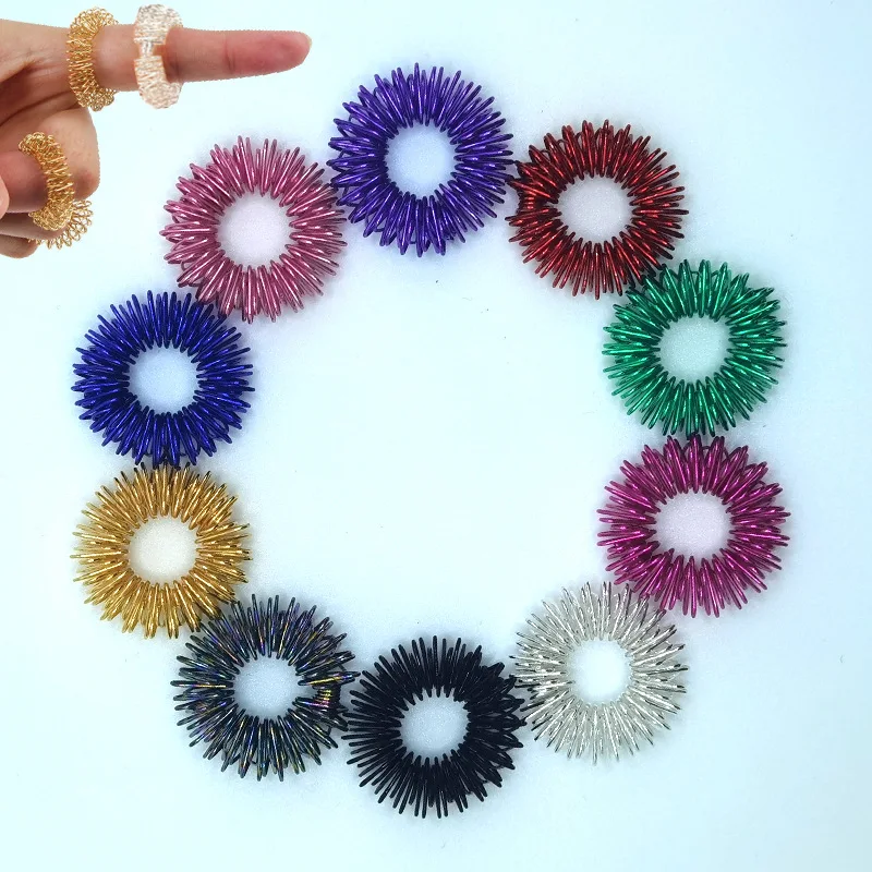 5Pcs/Pack Spiky Sensory Anxiety Rings for Finger Massage Hand Acupressure Massager Fidget Toy Stress Relief Circulation Rings