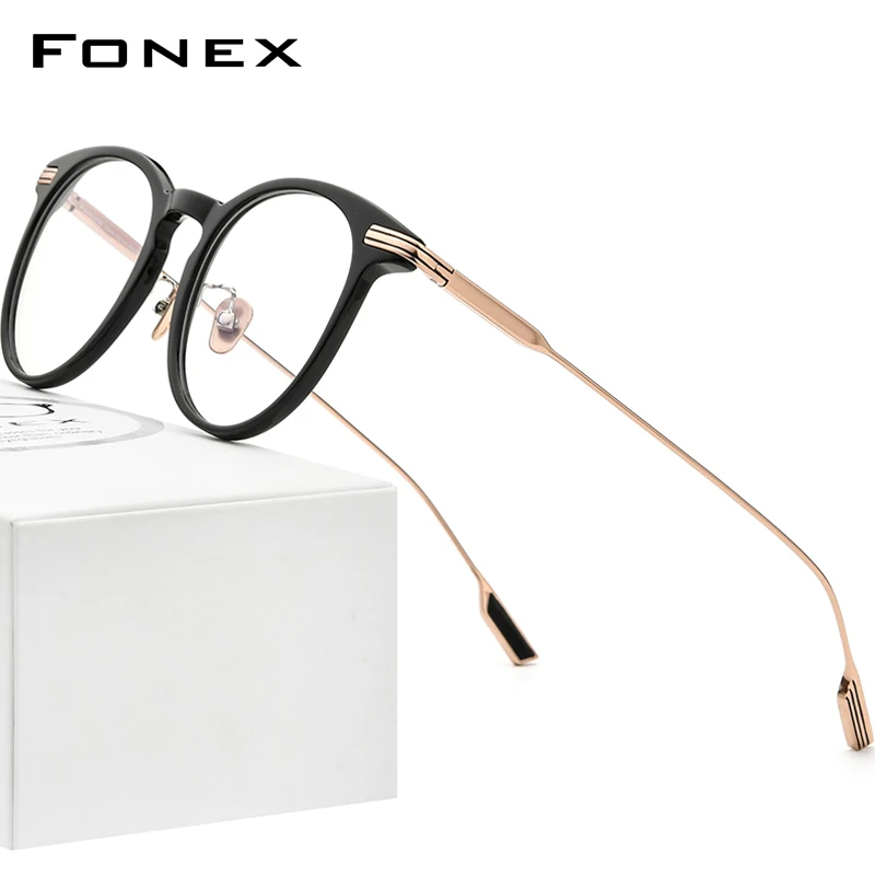 

FONEX Acetate Titanium Glasses Men 2022 Vintage Retro Round Prescription Eyeglasses Frame Women Spectacle Eyewear F85682