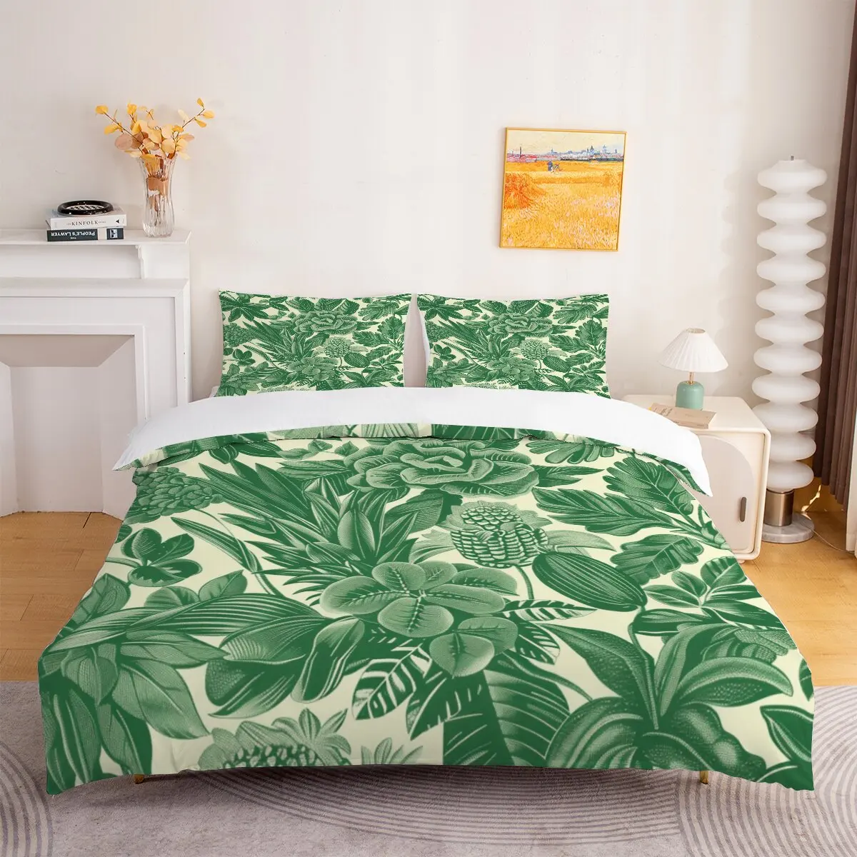 Juego de edredón de piña con flores de gran tamaño, juego de cama decorativo para habitación