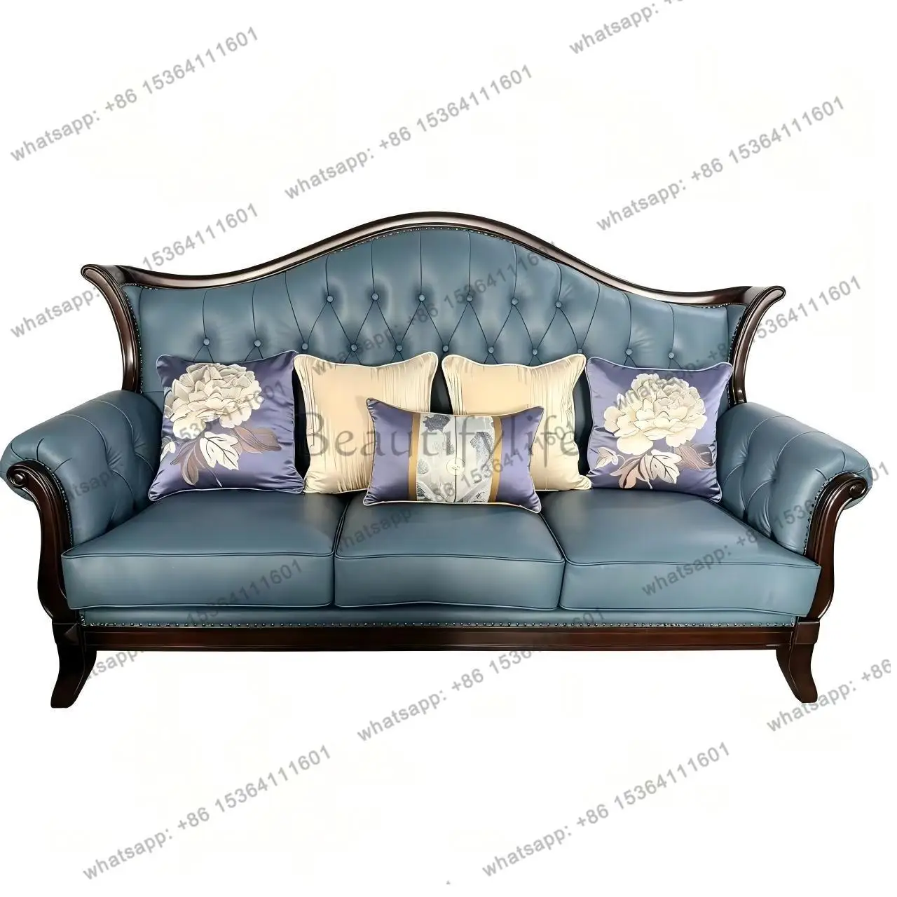 Retro American classic leather sofa American all solid wood furniture sofa